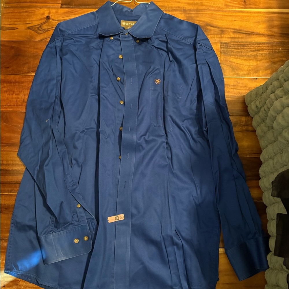 Ariat Solid Blue Button Down Shirt XXL Western Cowboy Workwear Classic